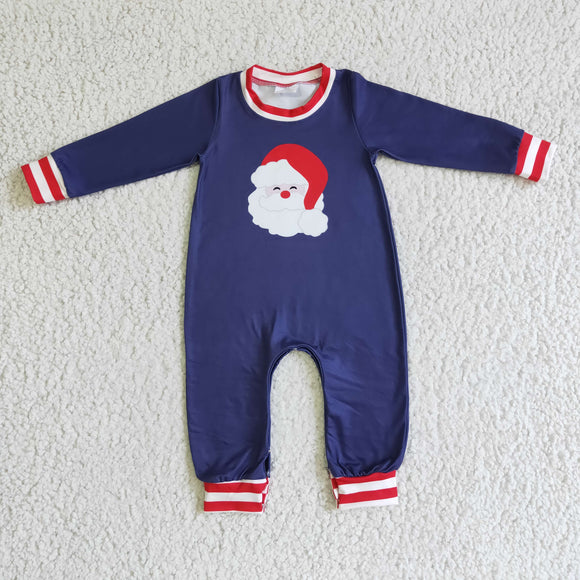 Santa Red Stripe Navy Boys Christmas Romper