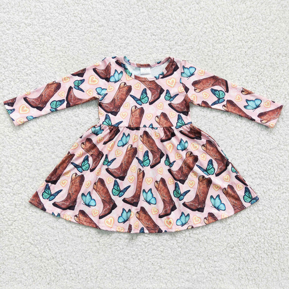 Boots Butterfly Love Pink Girls Valentine Dress
