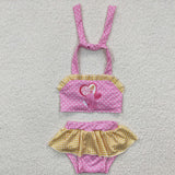 Cartoon Polka Dots Yellow Plaid Pink Girls Swimsuits