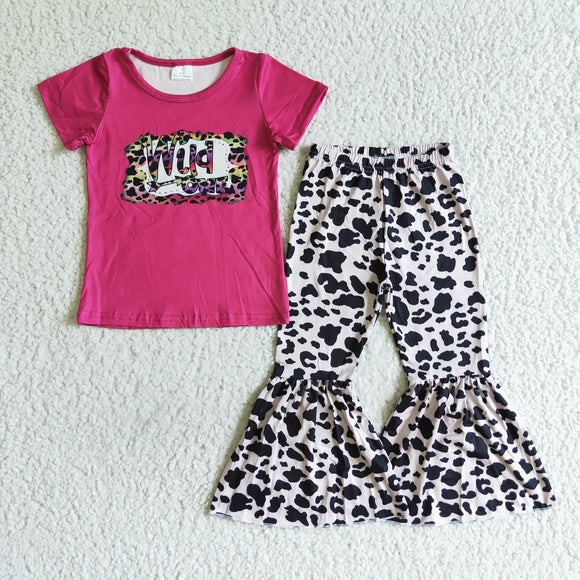 Promotional Wild One Hot Pink Girls Short Sleeve+Trousers Sets