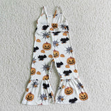 Pumpkin Spiderweb White Girls Halloween Jumpsuit