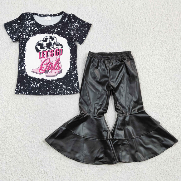 Let's go Cowgirl Black Girls Short Sleeve+Trousers Sets