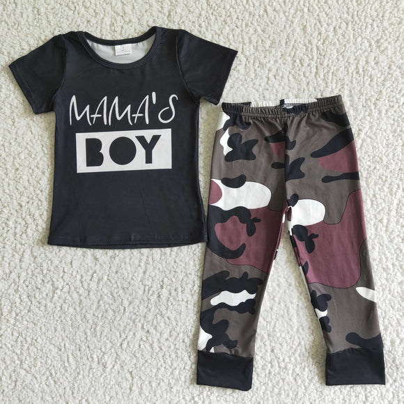 Promotional Mama's Boy Camo Black Boys Short Sleeve+Trousers Sets