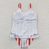 Stars Red White Stripe Lace Girls 4th of July Swimsuits