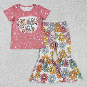 Mama's Girl Letters Floral Girls Short Sleeve+Trousers Sets
