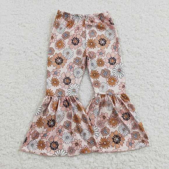 White Floral Pink Girls Milk Silk Bell Bottoms Pants