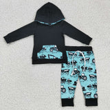 Truck Black Blue Boys Fall Hoodie Sets