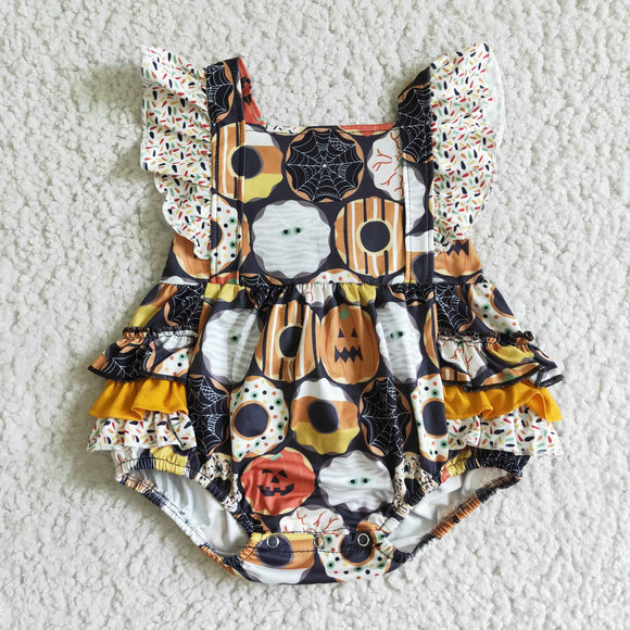 Donuts Pumpkin Black Girls Halloween Romper