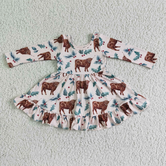 Promotional Highland Cow Pink Girls Christmas Dress