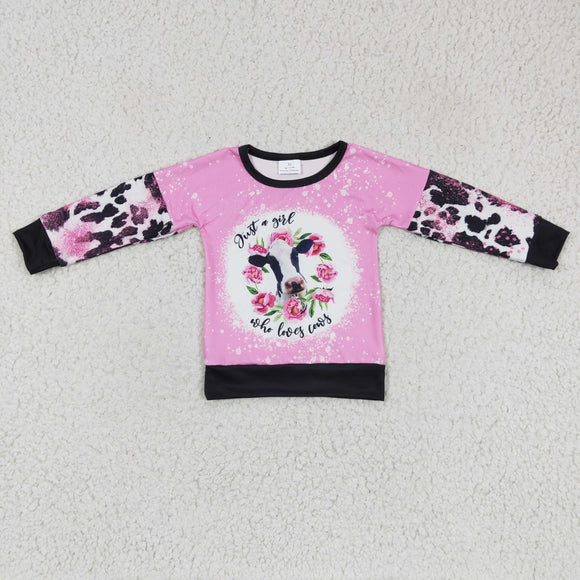 Love Cows Cow Print Pink Girls Long Sleeve Top