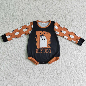 Hey Boo Ghost Black Orange Halloween Romper