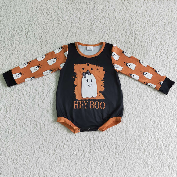 Hey Boo Ghost Black Orange Halloween Romper