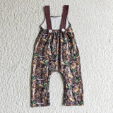 (0-2T) Jungle Leaves Deer Burgundy Boys Jumpsuit