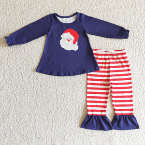 Santa Red Stripe Navy Girls Christmas Outfits