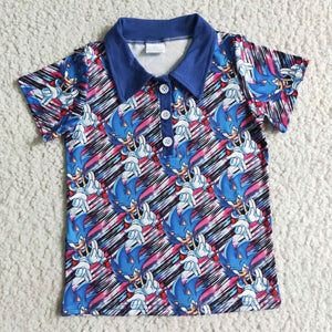 Cartoon Blue Polo Boys Short Sleeve Top