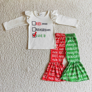 Nice Naughty Letters White Girls Christmas Outfits