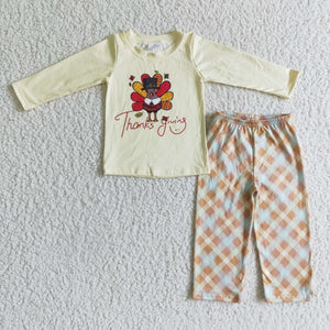 Promotional Turkey Plaid Light Yellow Boys Thanksgiving Outfits