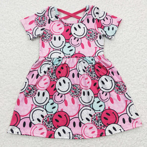 Promotional Smile Hot Pink Criss-Cross Girls Short Sleeve Dress