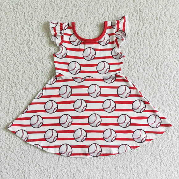 Baseball Red Girls Flutter Sleeve Dress