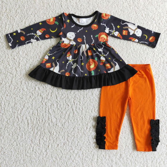 Ghost Pumpkin Black Orange Girls Halloween Outfits