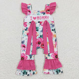 Floral I love Mommy Hot Pink Girls Summer Romper