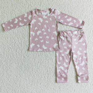 Promotional Butterfly Pink Girls Long Sleeve Pajamas