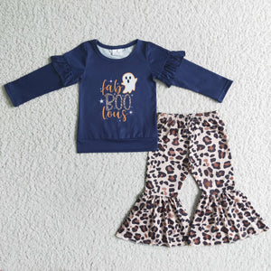 Promotional Boo Ghost Leopard Print Navy Girls Halloween Outfits
