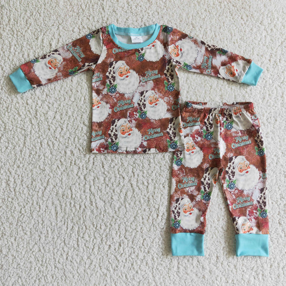 Promotional Santa Sky Blue Brown Boys Christmas Pajamas