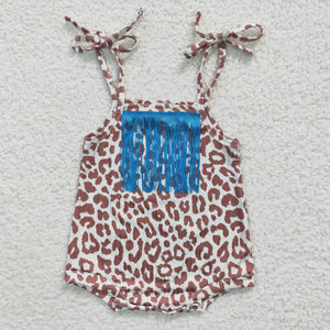 Khaki Leopard Print Tassels Girls Summer Romper