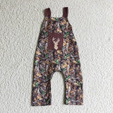 (0-2T) Jungle Leaves Deer Burgundy Boys Jumpsuit