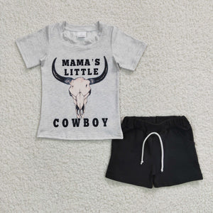 Mama's Little Cowboy Black Boys Shorts Sets