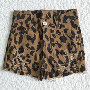 Leopard Print Girls Jeans Denim Shorts