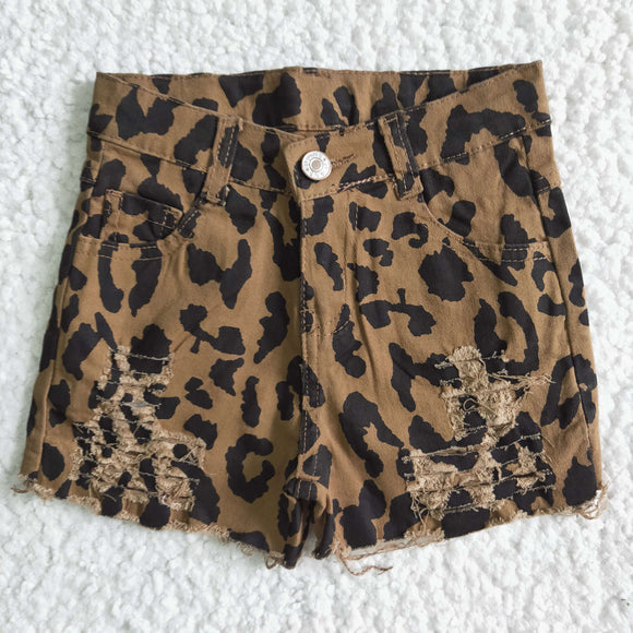 Leopard Print Girls Jeans Denim Shorts