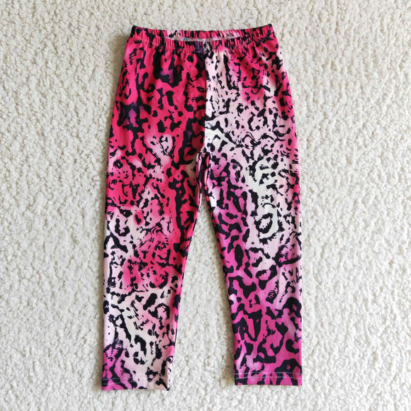 Hot Pink Leopard Print Tie Dye Girls Legging Pants