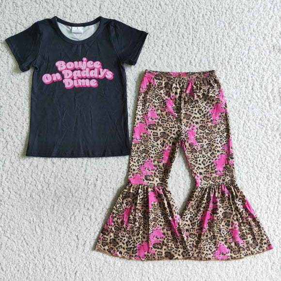 Promotional Boujee on Daddy's Dime Leopard Print Girls Short Sleeve+Trousers Sets