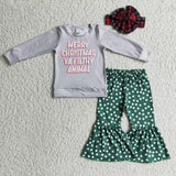 Promotional Merry Christmas Letters Gray Green Girls Christmas Outfits