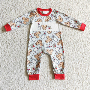 Milk Cartoon Cookies Red Boys Christmas Romper