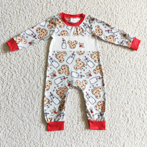 Milk Cartoon Cookies Red Boys Christmas Romper