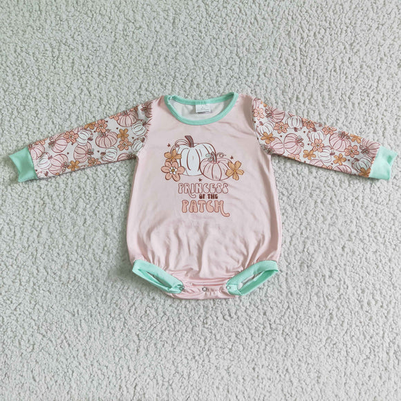 Patch Princess Pumpkin Floral Girls Pink Fall Romper