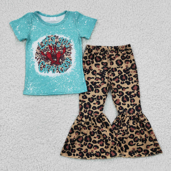 Let's get cray cray Blue Girls Short Sleeve+Trousers Sets