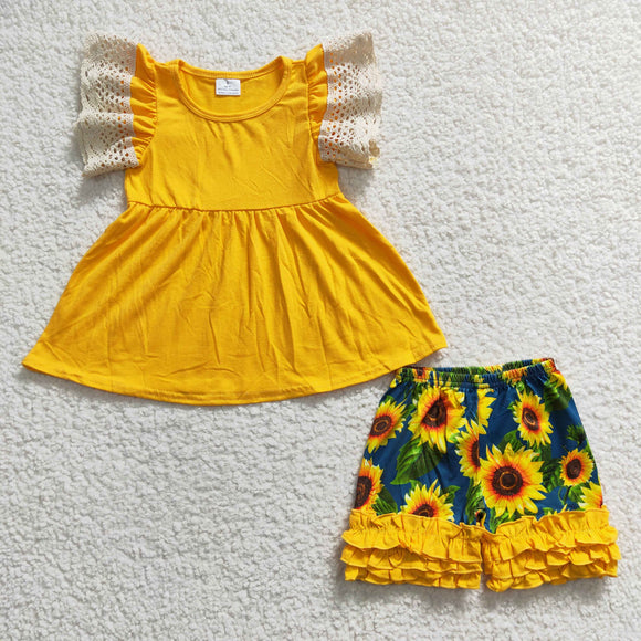 Promotional Promotional Yellow Sunflower Girls Shorts Sets