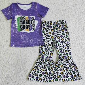 Letters Purple Leopard Print Girls Mardi Gras Outfits