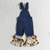 Sunflower Lace Leopard Print Bows Kids Suspender Flared Jeans Pants