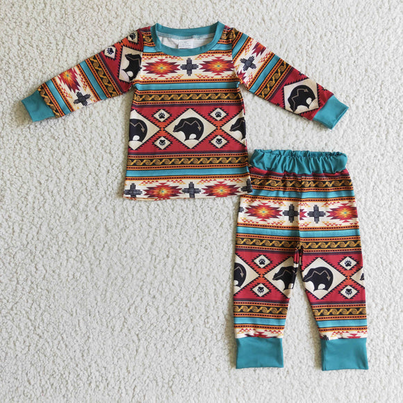 Promotional Bear Aztec Red Boys Long Sleeve Pajamas