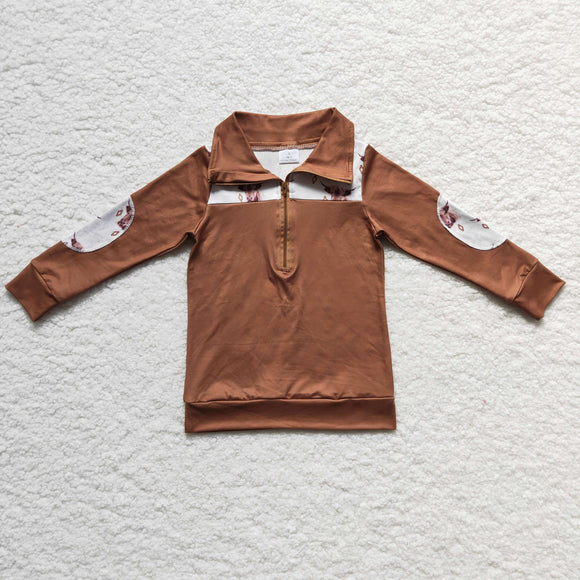 Promotional Highland Cow Brown Polo Boys Long Sleeve Top