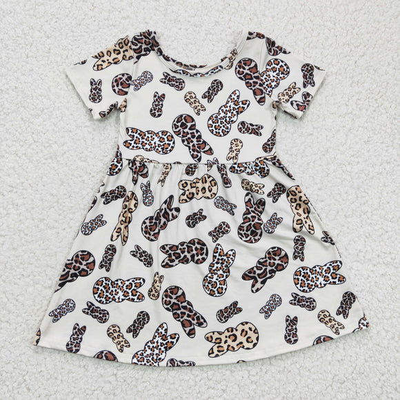 Leopard Print Bunny Beige Girls Easter Dress