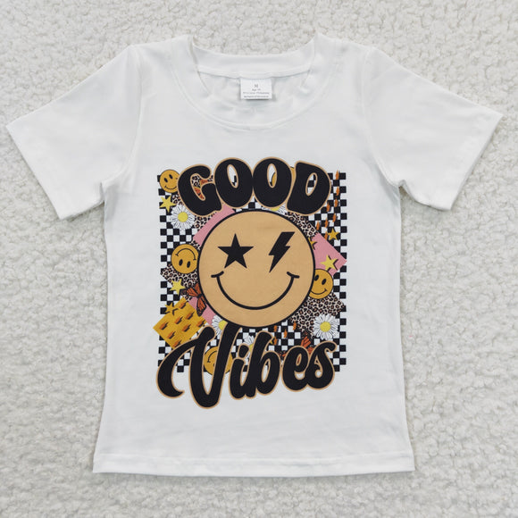 Good Vibes Smile White Boys Short Sleeve Top