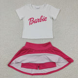 Cartoon Dolls White Hot Pink Girls Skirt Sets