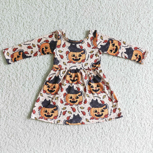 Promotional Pumpkin Cat Leaves Girls Halloween Dress