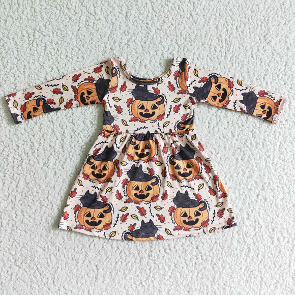 Promotional Pumpkin Cat Leaves Girls Halloween Dress